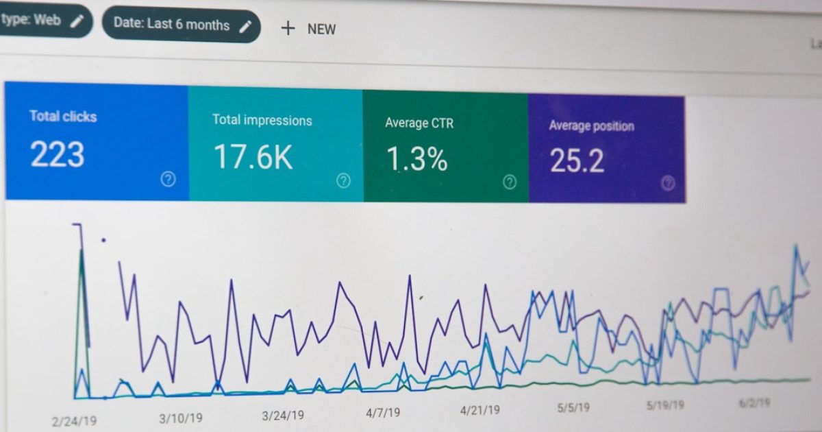 Gráfico de um dashboard de receita em tempo real num ecrã de computador, mostrando dados financeiros e tendências de vendas para uma PME.